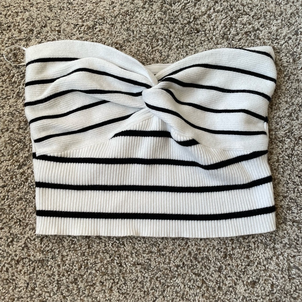 Altar'd State Black and White Striped Crop Top